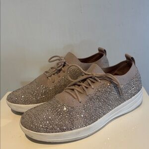 Fitflop Beige Knit Sneakers with Sparkle size 8